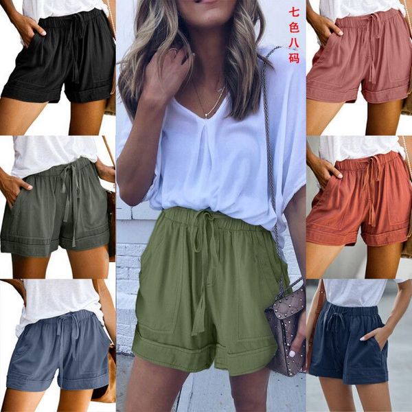 

cross-border 2020 european and american summer new casual wide leg loose high waist elastic lace-up shorts, White;black