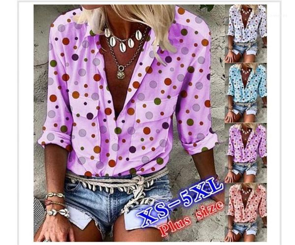 

5xl blouses polka dot printed single breasted long sleeve pockets casual female clothing autumn ladies designer plus size, White