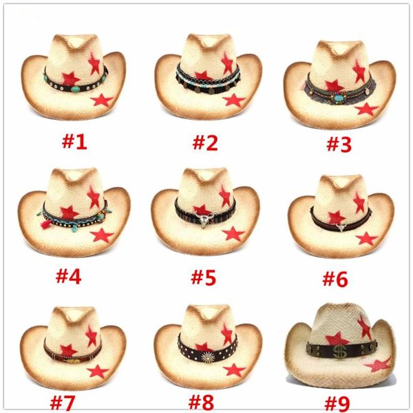 

2020 women men straw sun sun hat with punk leather band handmade weave lady dad sombrero hombre cowboy jazz caps size 58cm, Blue;gray
