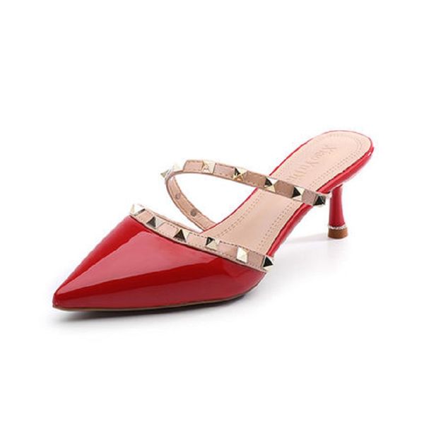 

2020 summer new ladies fashion slippers wild comfortable rivets baotou pointed high-heeled stiletto women's sandals, Black