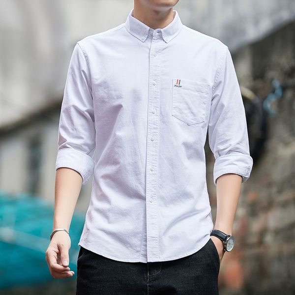 

men's long-sleeved spring-inch casual slim korean style fashion 2020 new oxford spinning goods men's shirt long-sleeved spring-inc, Blue