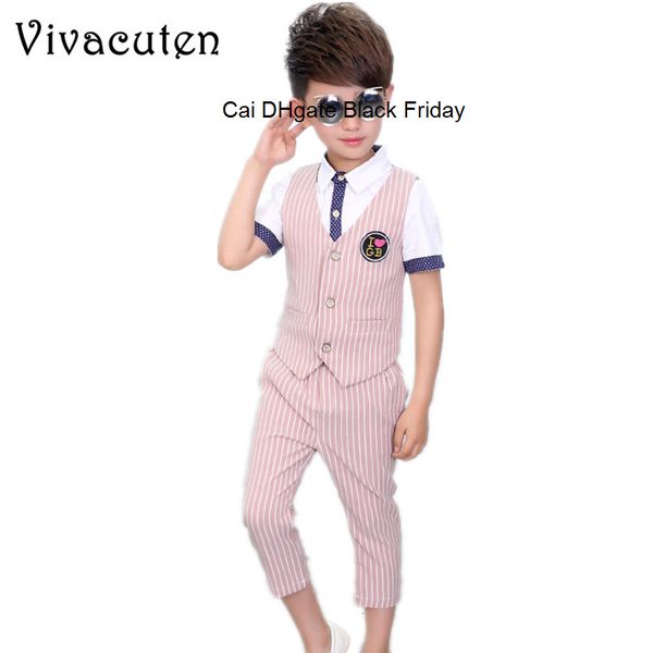 

boys formal suit birthday party ceremony dress clothes sets shirt vest pants 3pcs set kids children wedding stripe costumes f059