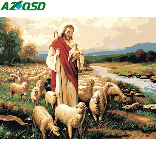 

azqsd unframe раскраски по номерам религия рисования на холсте diy уникальный подарок картина маслом номера портрет декор для дома