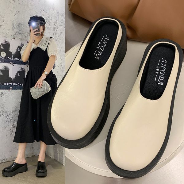 

shoes women ladies' slippers platform luxury slides pantofle med loafers cover toe female mule soft flat designer 2020 mules, Black