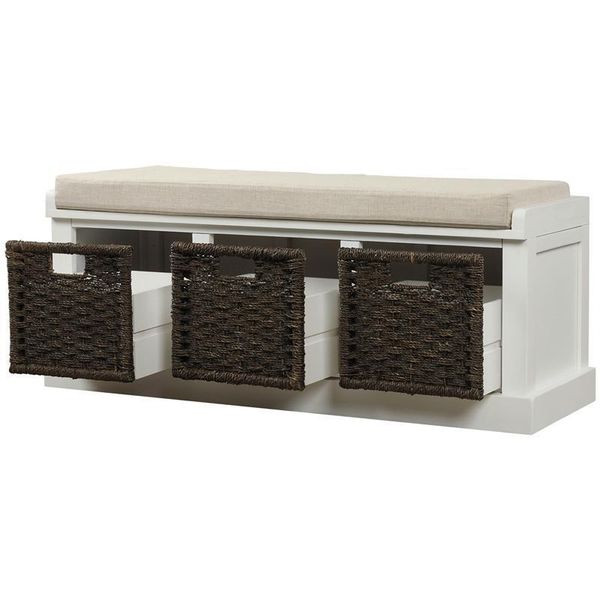 

us stockstorage bench with 3 removable classic fabric basket entryway bench storage bench with removable cushion white wf193443aak