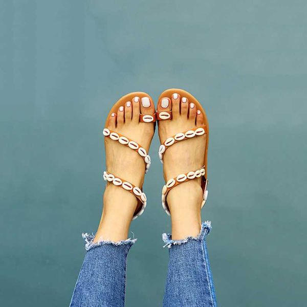 

fashion rome style summer women shoes comfortable flat sandals casual slippers shell female sandals size 35-44 2020 new, Black