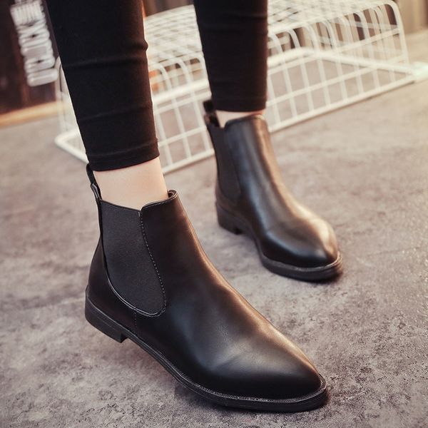 

black shoes women boots new 2020 comfy square high heel ankle boots fashion pointed toe zipper autumn winter ladies shoes