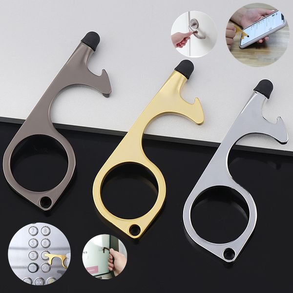 

1pc portable anti-contact keychain press elevator tool retail package door opener avoid pollution alloy edc metal door handle hygiene hand