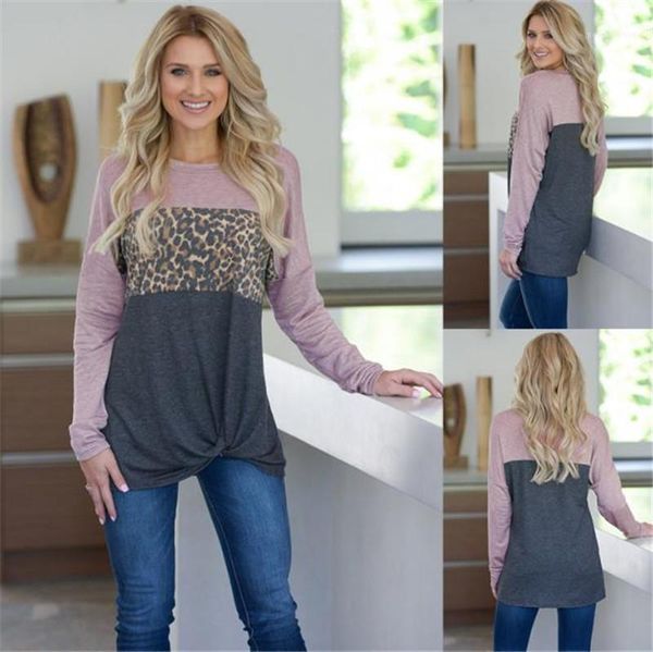 

designer style leopard print long sleeve t-shirt casual female clothing spring women crew neck blouse fashion, White