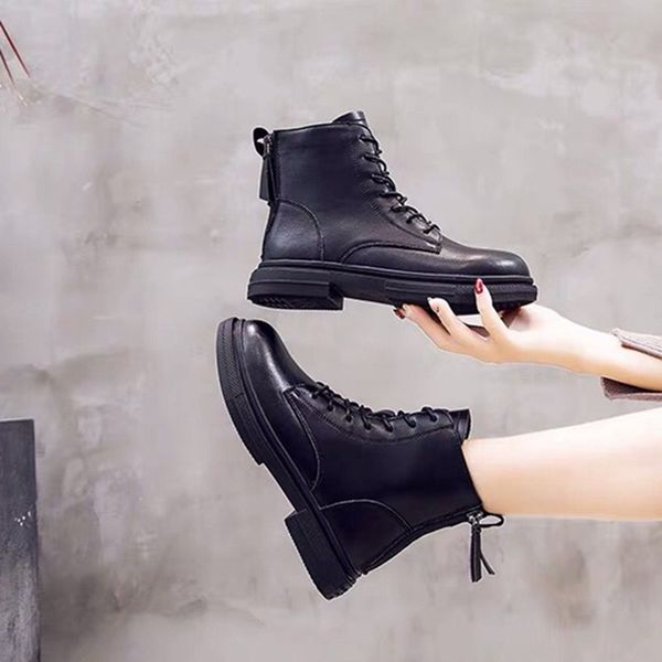 

new womens black boots autumn fashion shoes lace-up round toe double zipper boots footwear female bootie female shoes size 35-40