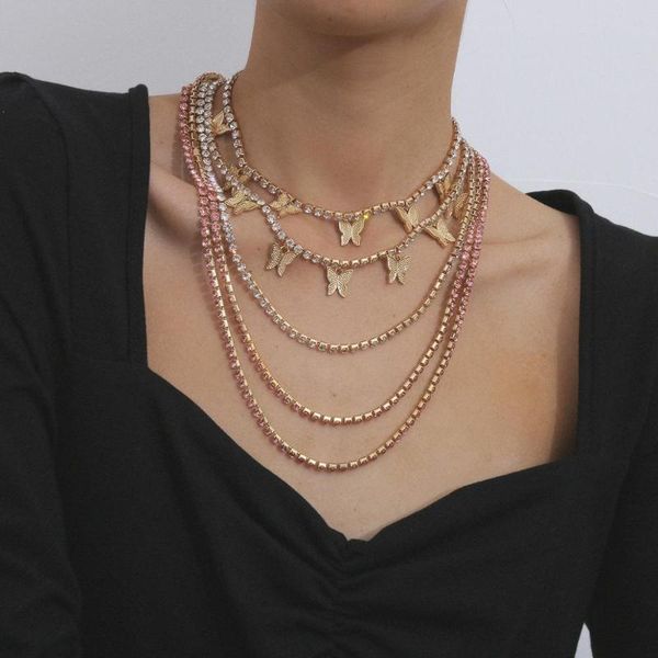 

cross-border hip-hop jewelry light luxury chain multi-layer necklace fashion street pgraphy butterfly necklace female, Silver