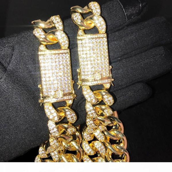 

20mm 16-36inches heavy iced out zircon miami cuban link chain necklace choker bling hip hop gold silver rosegold jewelry