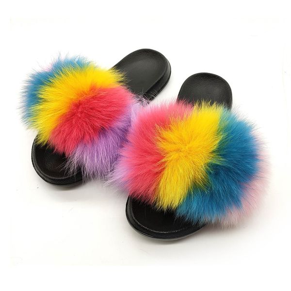 

new arrival fur slides women's fashion vertical striped fur slippers home casual furry sandals non-slip female shoes, Black
