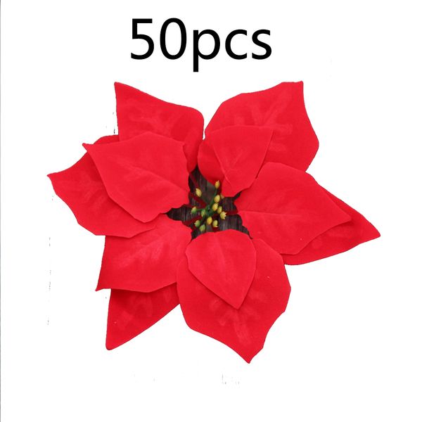 

50pcs poinsettia home decor christmas artificial flower tree scrapbooking velvet