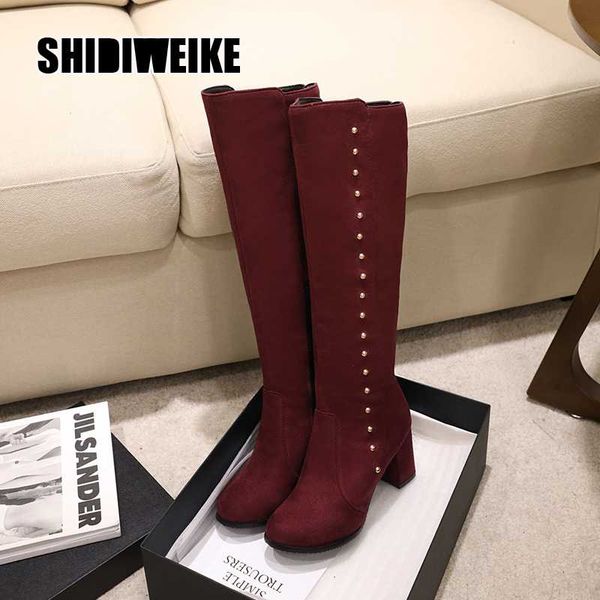 

new rivet knee-length boots autumn round toe warm women boots lady high heels fashion comfortable v542, Black