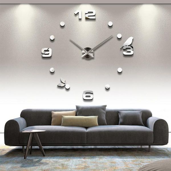 

wall clocks fashion sticker diy craft living room interior design quartz needle home decoration acrylic easy apply bedroom office clock