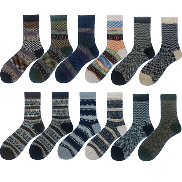 

men's socks men vintage striped totem winter comfortable warm wool upgrade suit, Black