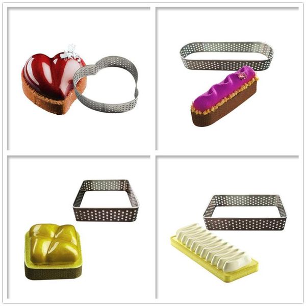 

1pc heart/square/oval mousse mould sewed tart ring stainless steel perforated cake mousse circle cake decorating tool bakeware