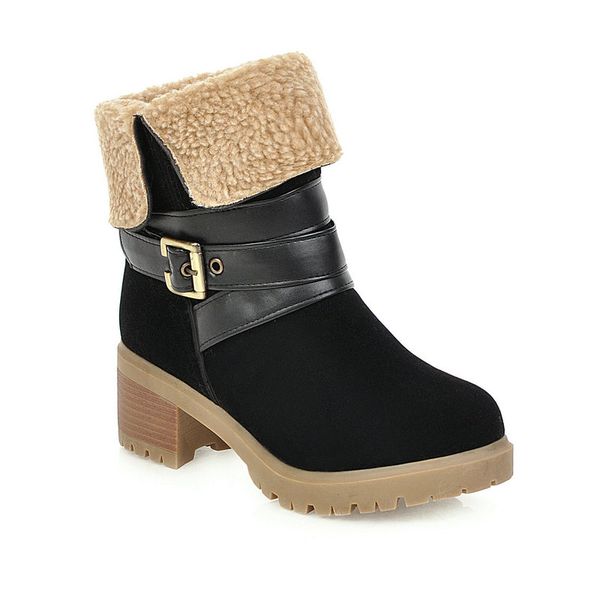 

boots 2021 women ankle snow high heels ladies warm winter bootie dress party western shoes woman size 34-41, Black