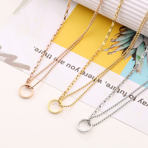 

fashion simple circle pendant necklace for women titanium steel rose gold color girls collarbone chain necklace, Silver