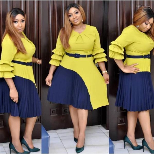 

womens pleated dresses designer panelled females clothing womens casual dresses fashion panelled ruffle bell sleeve sashes, Black;gray