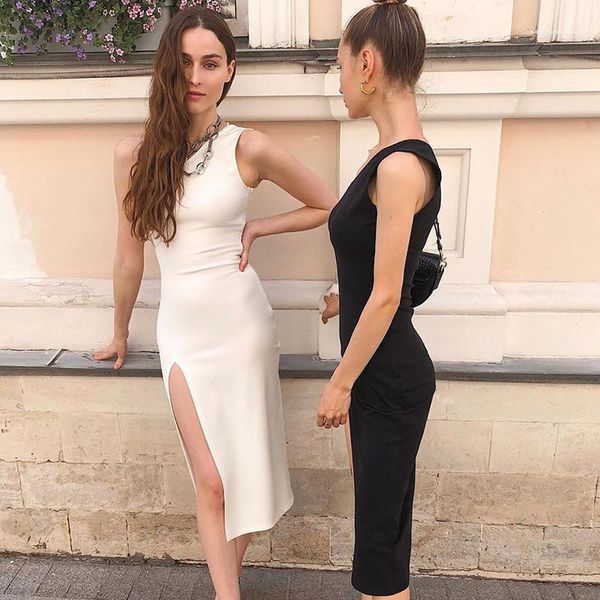 

womens clothes designer womens split dresses ons shoulder bodycon dresses natural color sleeveless casual dresses, Black;gray
