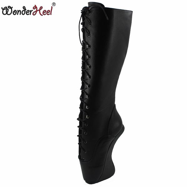 

boots wonderheel ballet shoes ultra high heel " wedges knee fetish mapu leather show lace up, Black
