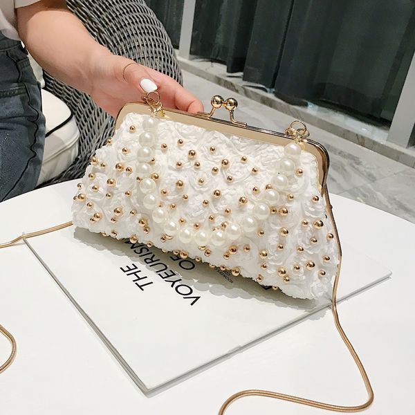 

elegant female pearl tote bag 2020 spring fashion new women's designer handbag lock chain shoulder messenger bag