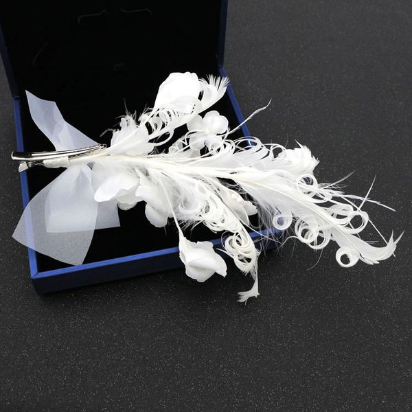 

alexzendra bridal hair white feather flower pearl clip headwear for women headpieces bride accessories headwear
