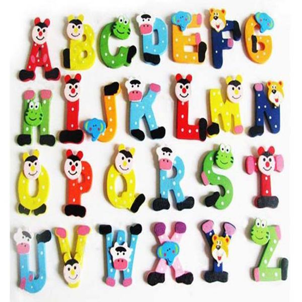 

26pcs wooden cartoon alphabet a-z magnets child educational toy fashion