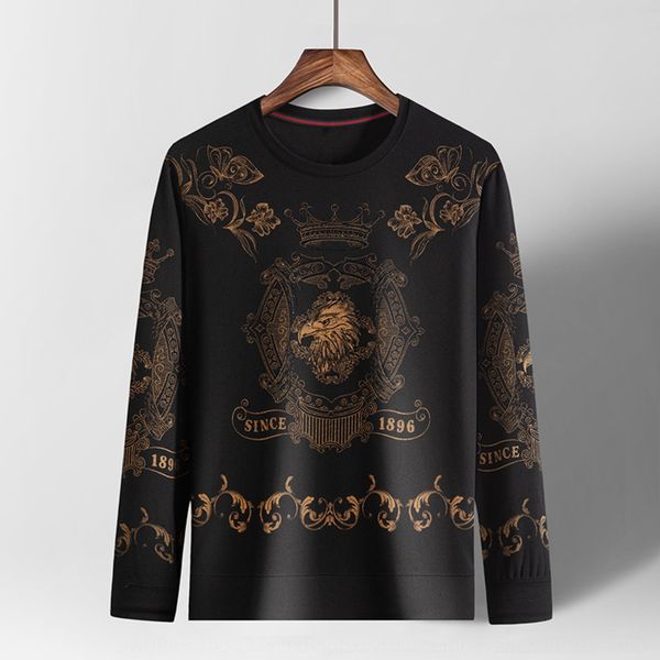 

middle-aged men's round neck sweater 2020 autumn t- sweater shirtnew long sleeve t-shirt korean style trendy base shirt 1ko4x, Black