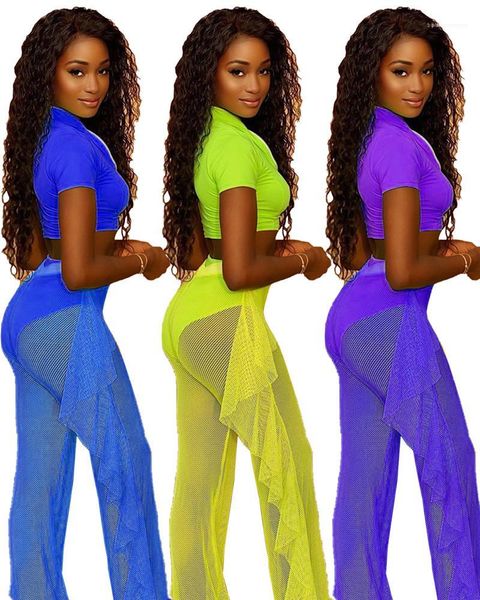 

3шт летние брюки нижнее set лето женский дизайнер моды костюмы sexy zipper шеи выдалбливают топы sheer марля брюки женщины, White