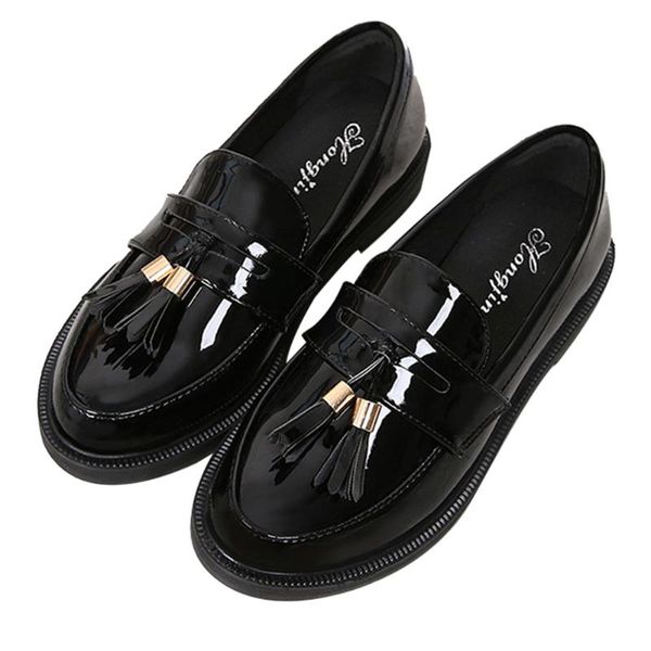 

women rubber sole patent leather wear-resisting autumn anti-slip vintage solid casual, Black