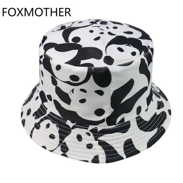 

white foxmother women cute black animal 2019 new bucket hats print panda pink korean bjamq zhjoutdoorsport, Black;white