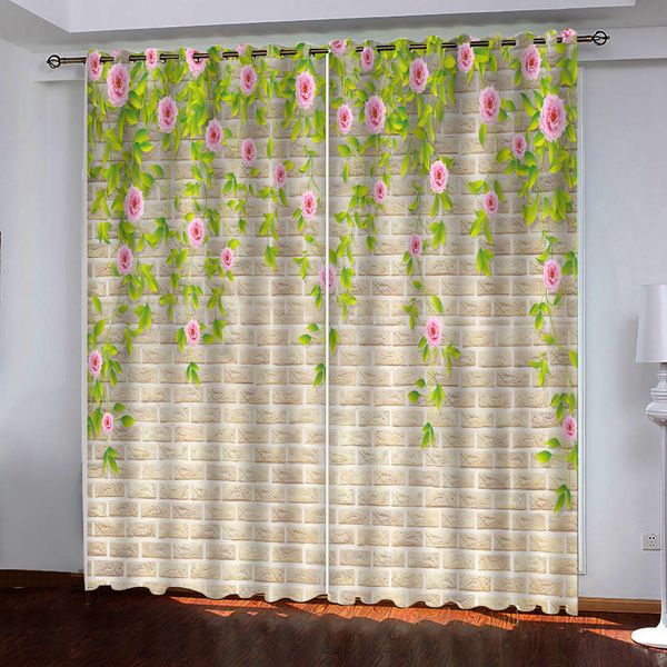 

fashion custom 3d pink flower brick wall windows curtains for living room bedroom decorative kitchen curtain drapes