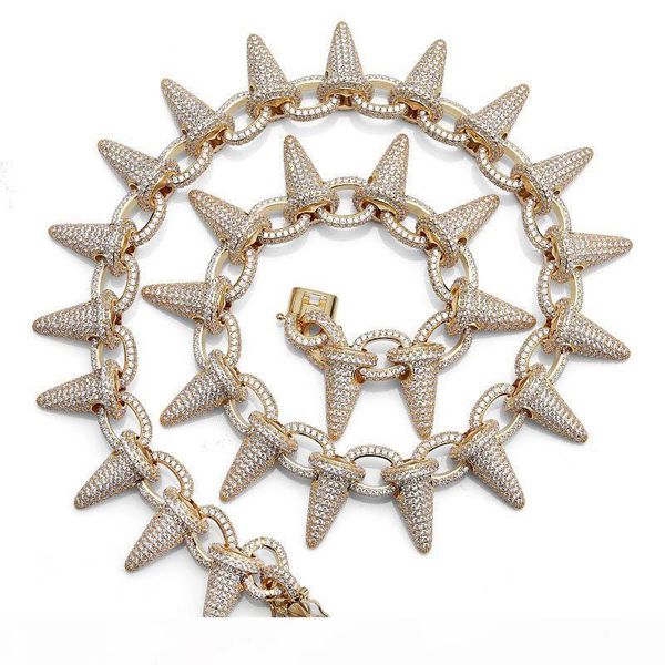 

new luxury heavy iced out micro zircon rivet spikes cuff necklace gold plated full cubic zirconia chains punk rock jewelry, Silver