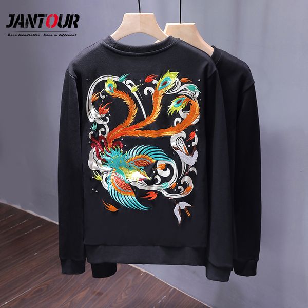 

jantour 2020 new winter crewneck толстовка мужская одежда 100% хлопок моды китайский кран стиль пуловеры ropa большой размер m-4xl, Black