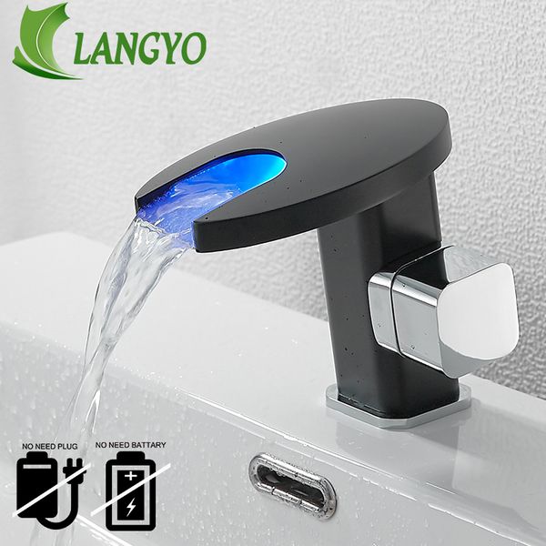 

langyo waterfall led basin tap colors change with temperature bathroom faucet cold and water mixer washbasin tap br-2020a109
