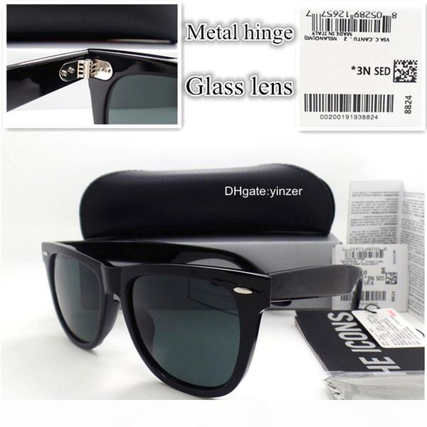 

glass lens classic sunglasses men women brand designer square uv400 goggle 52mm 54mm flat outdoor plate sun glasses with case, White;black