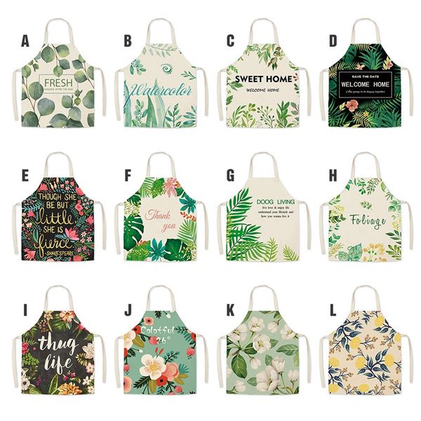 

ins green leaf apron kitchen apron cooking gown linen pinafore household for cafe shop bbq hairdresser 86