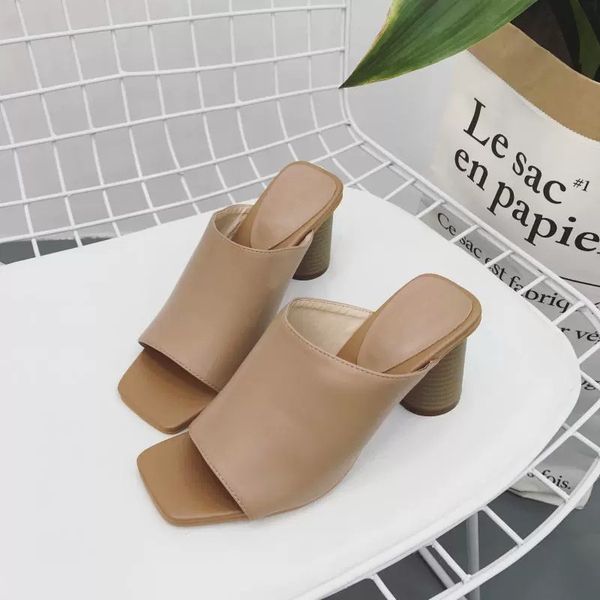 

fish mouth middle heel slippers cool slipper women wear fashionable korean version of high heel semi-trailer women's shoes, Black