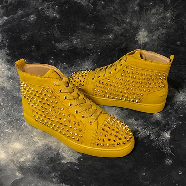 

leather women and men spikes high sneakers blue thick bottoms men causal shoes fashion lover designer flat shoes, Black