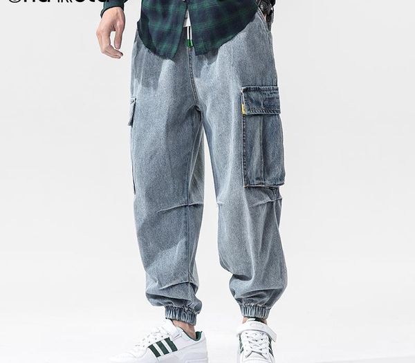 

una reta jeans mens 2020 new hip hop mens harem pants loose denim joggers streetwear fashion trousers side pocket men jeans, Blue