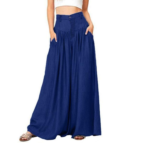 

повседневная женщина моды высокого качества мягкого pantalon широких ноги брюки повседневная высокая талия брюки больших размеры брюки 2.20, Black;blue
