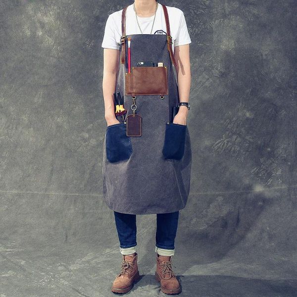 

aprons work apron retro washed distressed canvas first layer cow leather handmade grade creative studio equipment