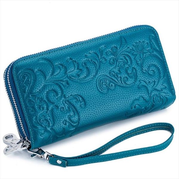 

flower print women clutch wallet for women female cow leather purse coin phone pocket long wallets bolsas, Red;black