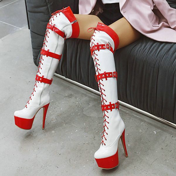 

women's boots platform long boots super high heel over the knee fashion zipper women autumn winter shoes black white