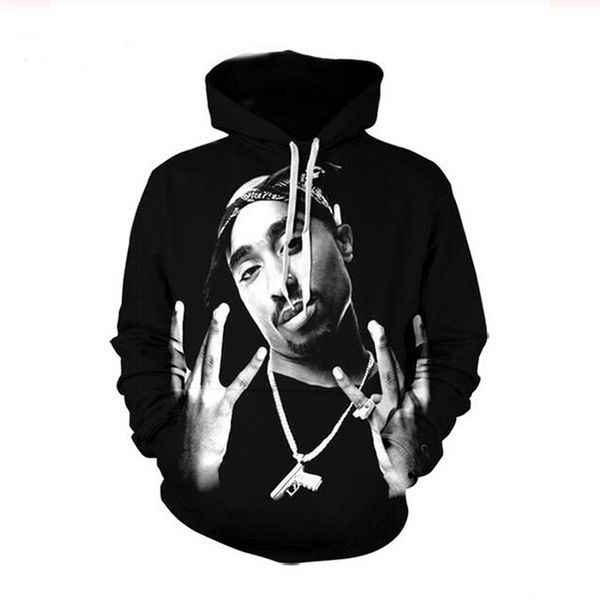 

2020 new fashion men harajuku hoodies tupac 2pac 3d printed hooded sweatshirt for men & women drop shipping, Black