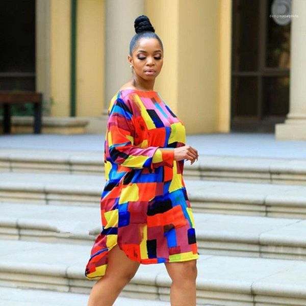 

long sleeves apparel autumn designer women loose dress casul colorful printed loose dresses fashion womens, Black;gray