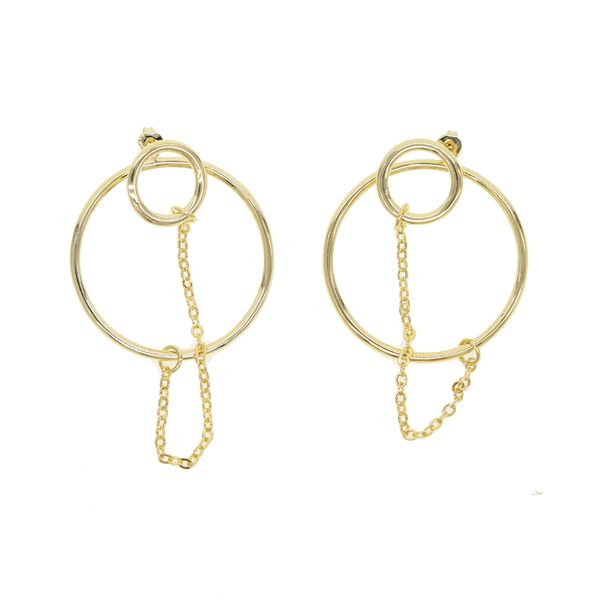 

drop shipping earrings big small circles double side linked chian gold color fashion round earrings elegant female girls jewelry, Golden